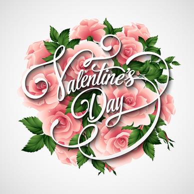 pink flower with heart shape valentine day cards vector