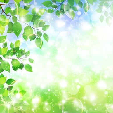 halation bubble with green leaves vector background