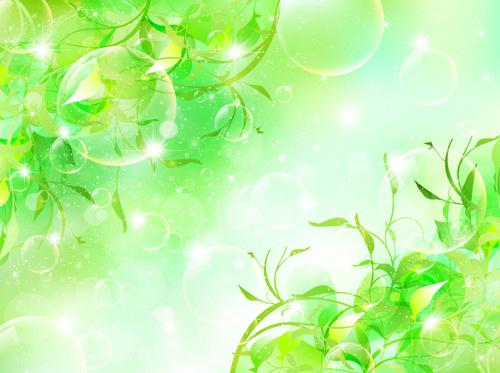 halation bubble with green leaves vector background