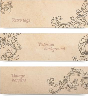 ornament floral retro banners vectors