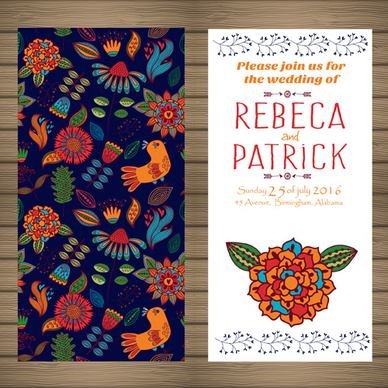 floral ethnic pattern wedding invitations vector set