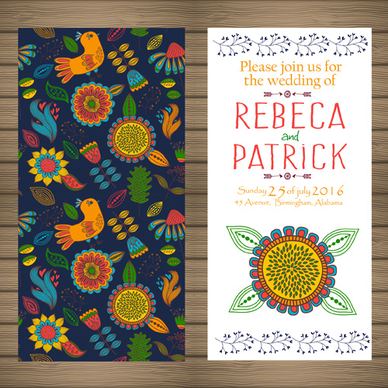 floral ethnic pattern wedding invitations vector set