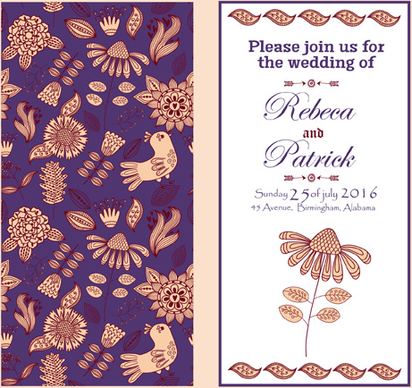 floral ethnic pattern wedding invitations vector set