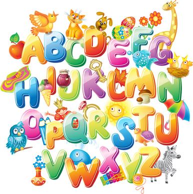 colored alphabet with children literacy vector