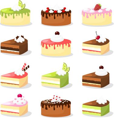 various sweet cakes set vector