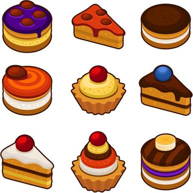 various sweet cakes set vector