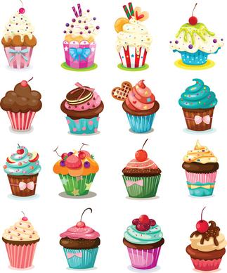 various sweet cakes set vector