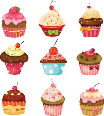 various sweet cakes set vector