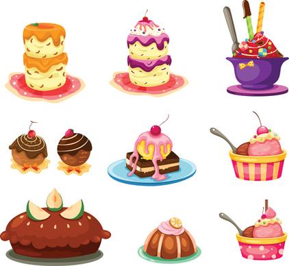 various sweet cakes set vector