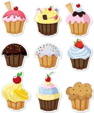 various sweet cakes set vector