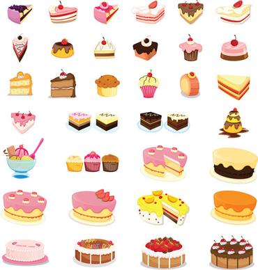 various sweet cakes set vector