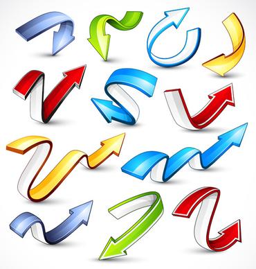 shiny 3d arrows colored vector