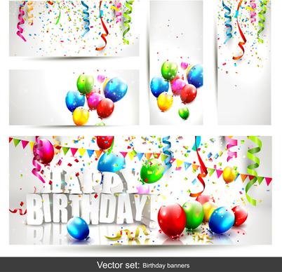 birthday banners with color balloon vector