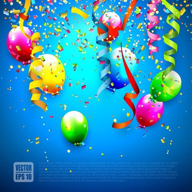 confetti and colorful balloons birthday background vector