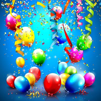 confetti and colorful balloons birthday background vector