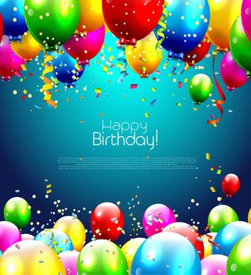 confetti and colorful balloons birthday background vector