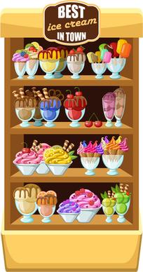 supermarket showcase and food vector set