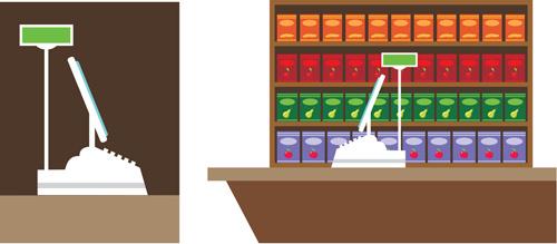 supermarket showcase and food vector set