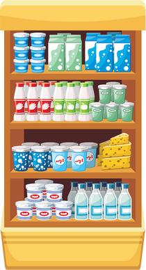 supermarket showcase and food vector set