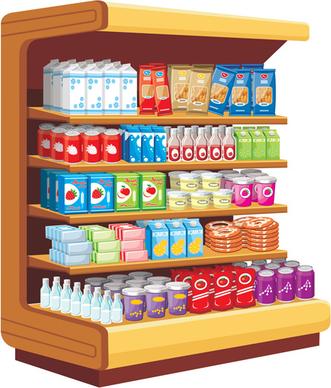 supermarket showcase and food vector set