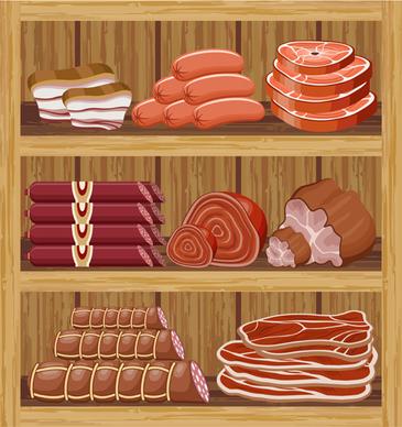 supermarket showcase and food vector set