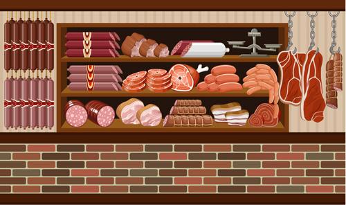 supermarket showcase and food vector set