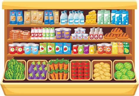 supermarket showcase and food vector set