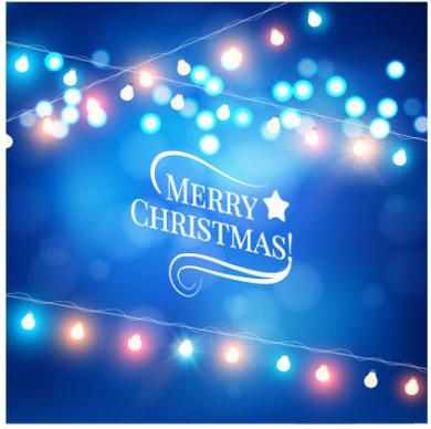 blue dream christmas background with colored lights vector