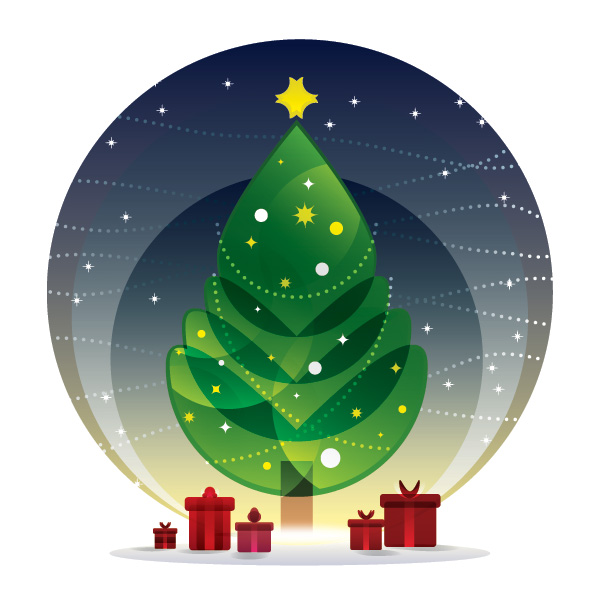 cartoon christmas tree with night vector