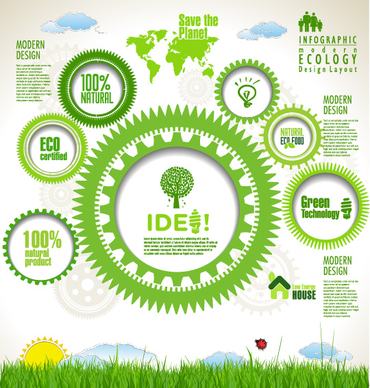 modern ecology infographics green template vector