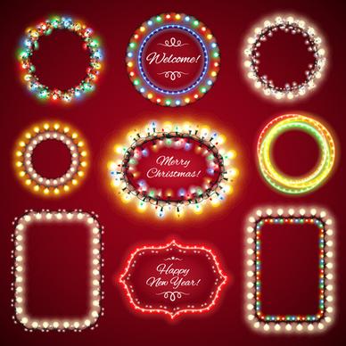 colored lights christmas frames vector set