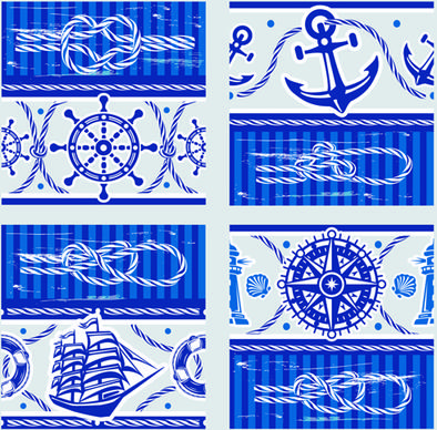 nautical elements blue seamless pattern vector