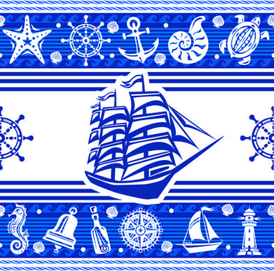 nautical elements blue seamless pattern vector