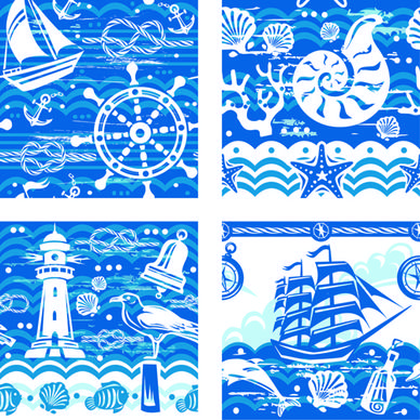 nautical elements blue seamless pattern vector