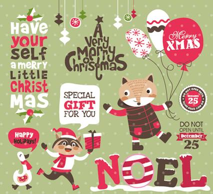 funny christmas cartoon elements vector