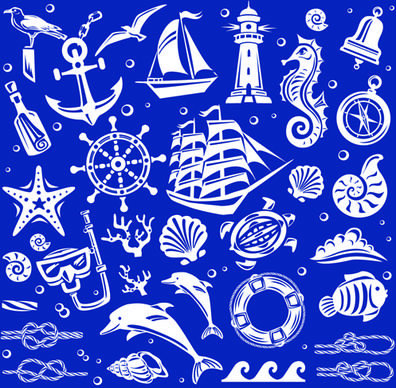 nautical elements blue seamless pattern vector