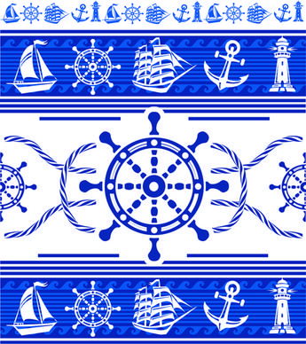 nautical elements blue seamless pattern vector