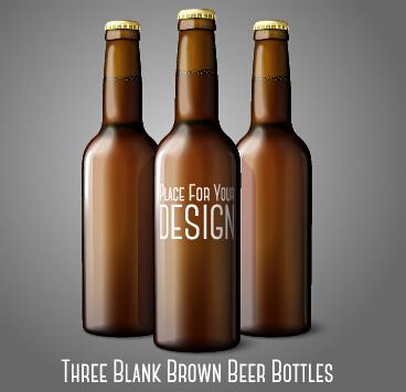 three blank brown beer bottles vector