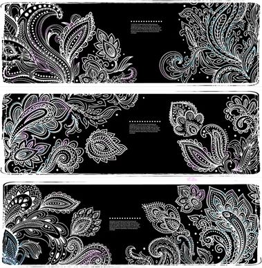 white floral ornaments banner vector