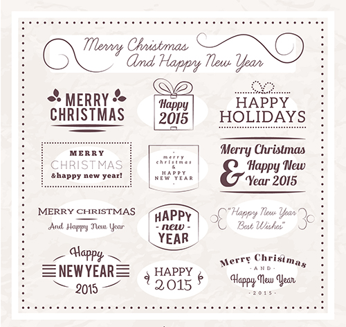 christmas and15 new year calligraphic labels vector