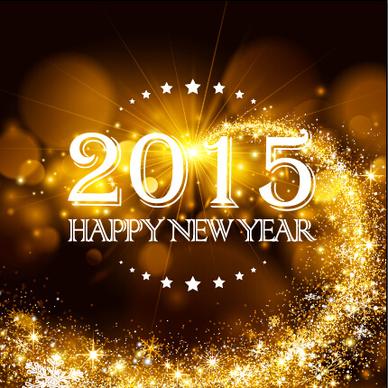 2015 new year golden rays background vector