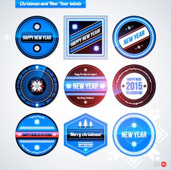 2015 christmas and new year labels blue style vector