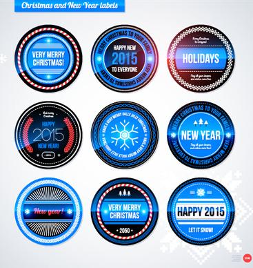 2015 christmas and new year labels blue style vector