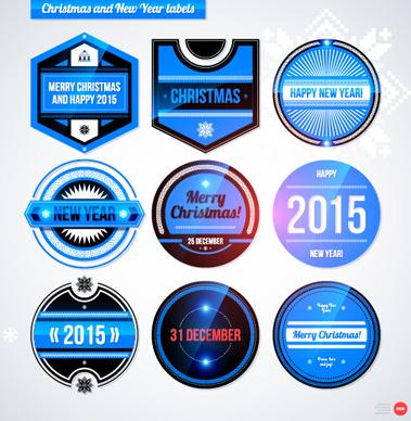 2015 christmas and new year labels blue style vector