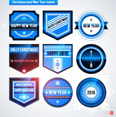 2015 christmas and new year labels blue style vector