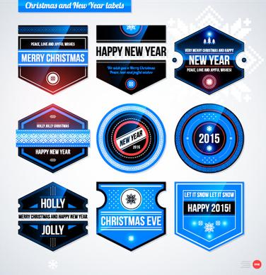 2015 christmas and new year labels blue style vector