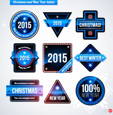 2015 christmas and new year labels blue style vector