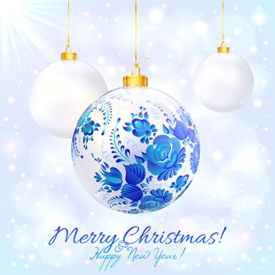 blue floral christmas ball art background vector