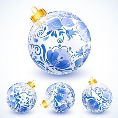 blue floral christmas ball creative vector