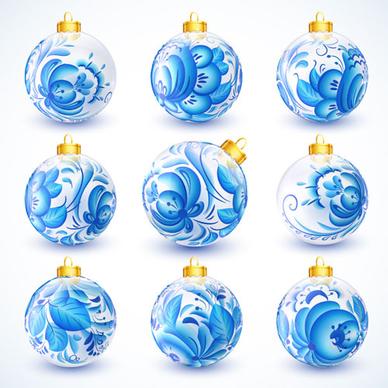 blue floral christmas ball creative vector